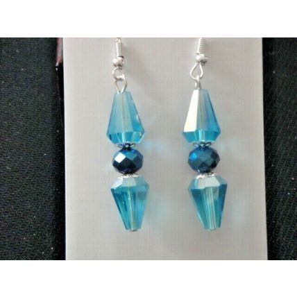 Graceful double crystal glass cone blue faceted earrings