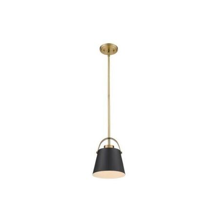Z-Lite 1-Light Matte Black & Heritage Brass Mini-Pendant Metal Shade