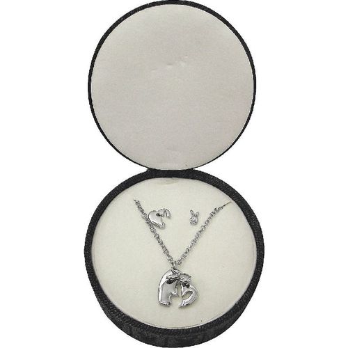 Playboy Jewelry Set Necklace Earrings Heart Bunny Platinum Plated Jewelry Box