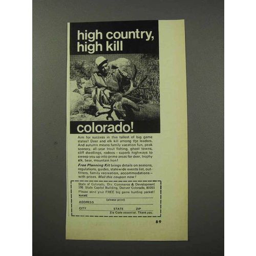 1970 Colorado Tourism Ad - High Country, High Kill