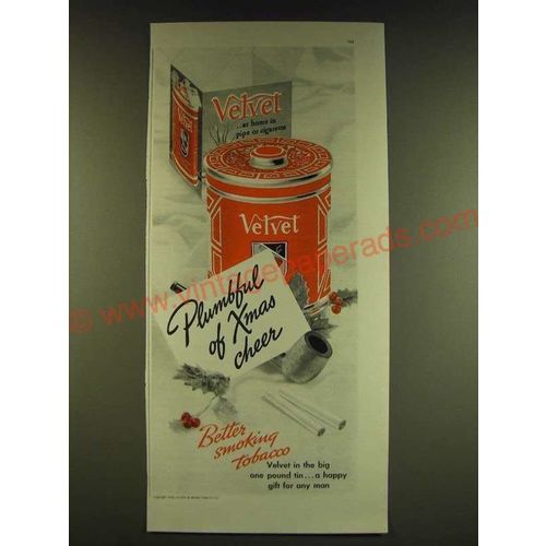 1939 Velvet Tobacco Ad - Plumbful of Xmas Cheer