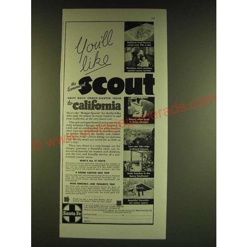 1939 Santa Fe Railroad Ad - You'll like the economical Scout