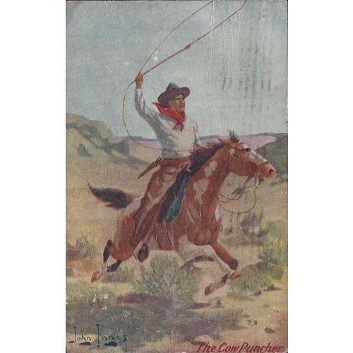 Signed Artist "John Innis" u.1908 MINT VG Troilene "The Cow Puncher" Western