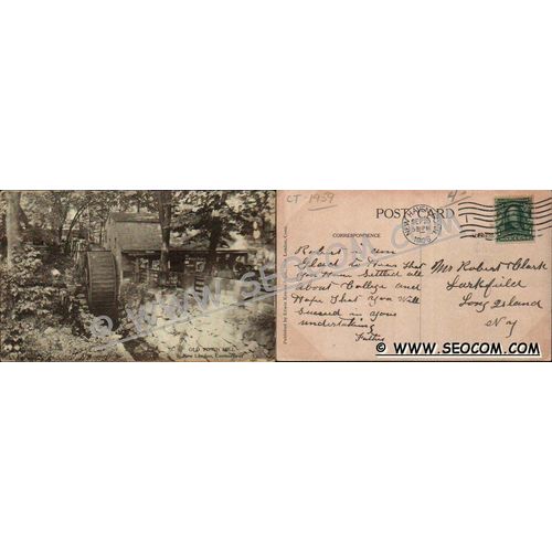 CT New London Postcard Old Town Mill w/Horse & Wagon ct_box4~1959