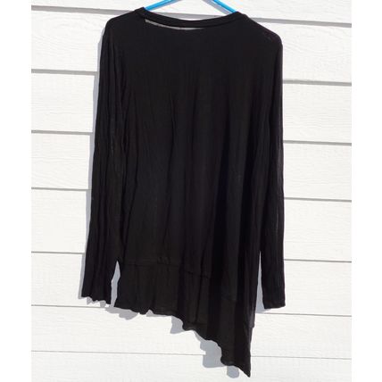 LOGO Lori Goldstein Black Angled Tunic Top Womens Large 40 Chest Asymmetric Hem