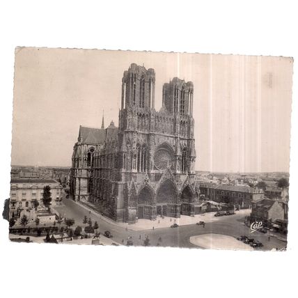 REIMS CATHEDRAL, France used vintage postcard RP 1956 postmark =