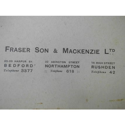 RARE!!. 12"CARD GRAMOPHONE RECORD SLEEVE.FRAZER SON & MACKENZIE.NORTHAMPTON