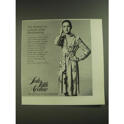 1974 Saks Fifth Avenue Shirtdress Ad - The medium for a mural, softer