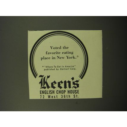 1950 Keen's English Chop House Ad - Voted the favorite eating place in New York