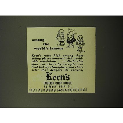 1950 Keen's English Chop House Ad - Among the world's famous
