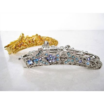 Silver or gold metal filigree flower butterfly banana hair claw clips with