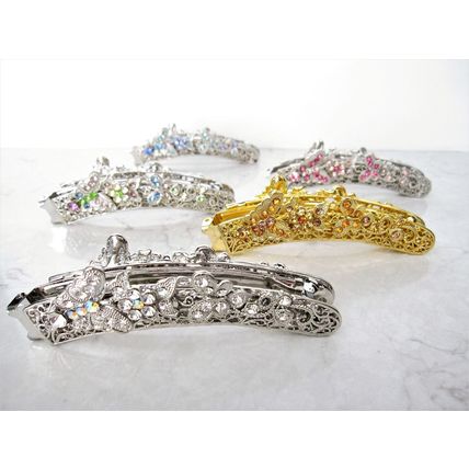 Silver or gold metal filigree flower butterfly banana hair claw clips with