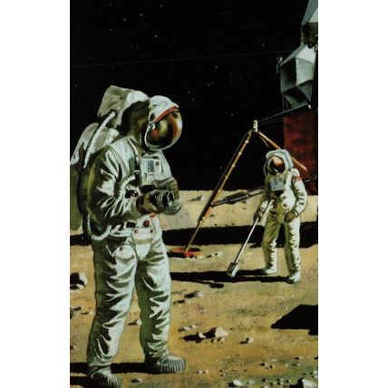 Buzz Aldrin Neil Armstrong Space Landing NASA 1970s Ladybird Painting Postcard
