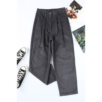 Gray Corduroy High Waist Straight Leg Pants