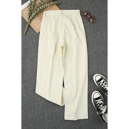 Beige Corduroy High Waist Straight Leg Pants