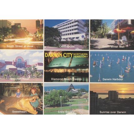Darwin City Australia Harbour Crocodiles Hotel Casino Rare Postcard