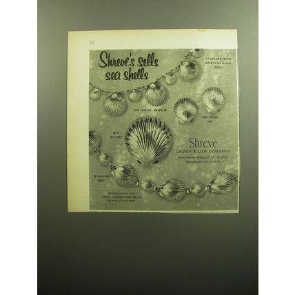 1958 Shreve Crump & Low Jewelry Ad - Shreve's Sells Sea Shells
