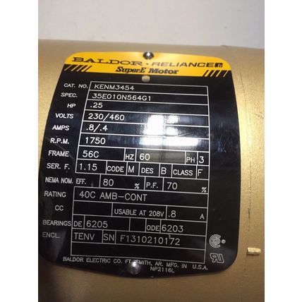 NEW BALDOR RELIANCE 35E010N564G1,KENM3454 ELECTRIC MOTOR,.25hp,1750rpm 56C,BT
