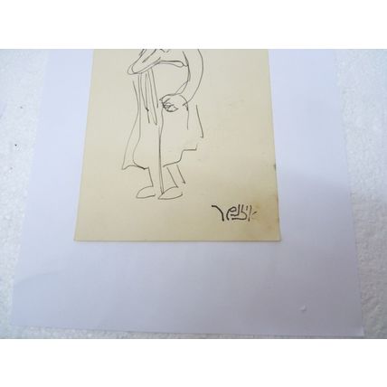 Yaakov Eisensher Listed Artist Vintage Signed Drawing of a Woman, 18.2 x 12.8 cm