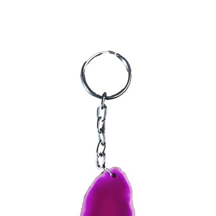 Agate Crystal key ring Slice Pink Polished Key Chain 4 x 3cm Velvet Gift Bag A52