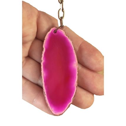 Agate Crystal key ring Slice Pink Polished Key Chain 4 x 3cm Velvet Gift Bag A52