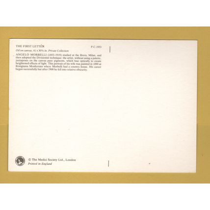 The First Letter - Angelo Morbelli - Postally Unused - Medici Society Postcard