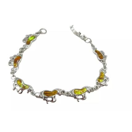 Galloping Horse Linked Bracelet Yellow Dyed Paua Shell 18 CM Ladies Jewellery