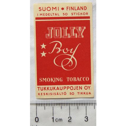 vintage Finland Matchbox Label - Jolly Boy Smoking Tobacco