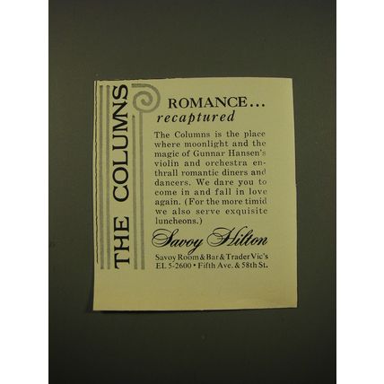 1961 Savoy Hilton Advertisement - The Columns Romance.. Recaptured