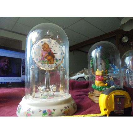 DISNEY'S WINNIE The POOH & PIGLET 9" Pendulum Clock in Glass Dome! Works Great!!