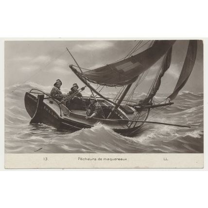 Pêcheurs de maquereaux Mackerel Fishermen Art painting early 20th C. PC LL 13