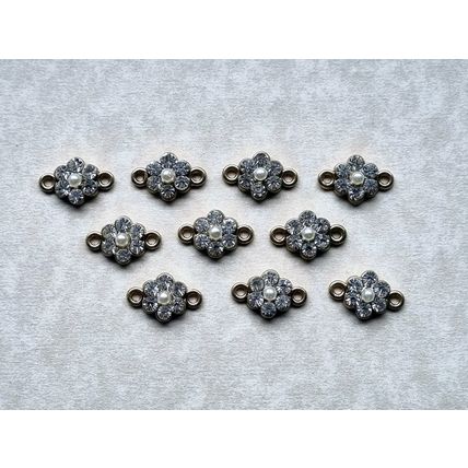 10 Pearl Rhinestone Connectors, Flower Shape, Glass Findings, Assorted Bracelet