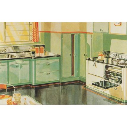 Postcard Contemporary Kitchen 1937 Art Deco Interior Design Electric Cooker