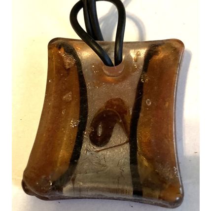 Square Silver-Foil Dichroic Glass Pendant Rubber Necklace #1750 18 1/2" adjusta