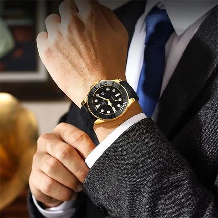 Gents Black Face Date Mercedes Hands Long Black Silicone Strap Watch