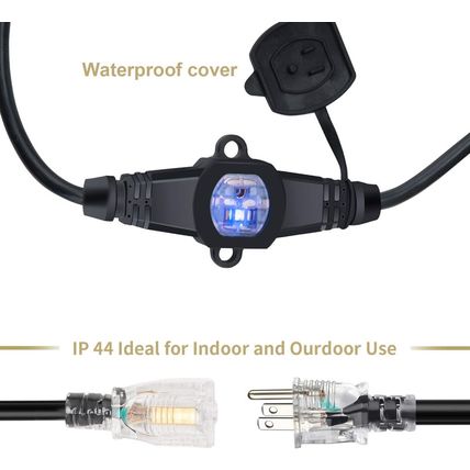 25FT 14 Gauge Outdoor Power Extension Cord,Four Outlet Cable.Multiple Evenly-Spa