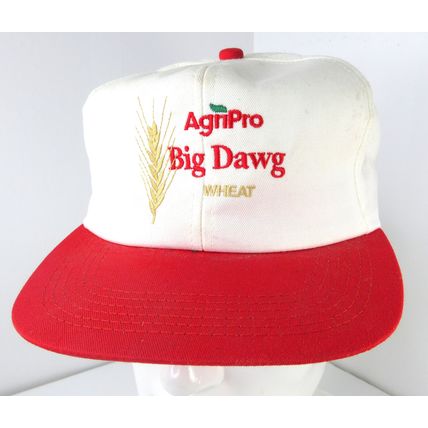 Vintage AgriPro Big Dawg Wheat Trucker Hat Snapback Patch Cap White Red Flat