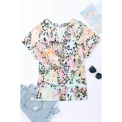 Leopard Dyed Notch V Neck Blouse