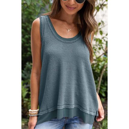 Real Teal Scoop Neck Waffle Knit Flowy Vest