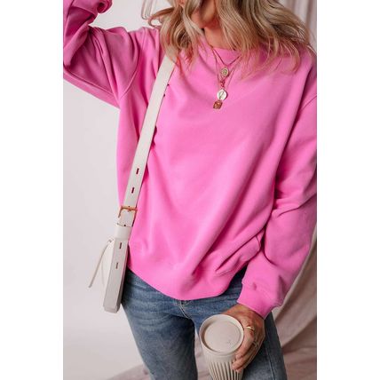 Bonbon Solid Fleece Lined Drop Shoulder Terry Sweatshirt