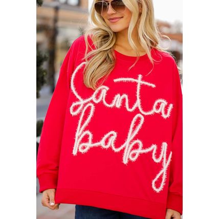 Fiery Red Christmas Santa Baby Tinsel Graphic Sweatshirt