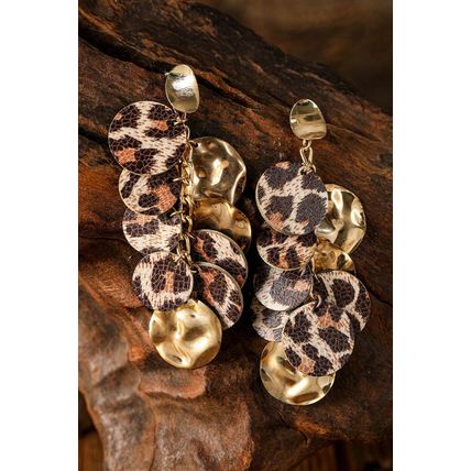 Chestnut Leopard Alloy Disc Stud Dangle Earrings