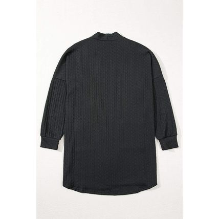 Black Textured Knit Side Pockets Open Front Cardigan