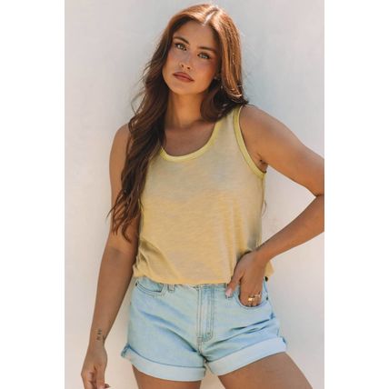 Tan Metallic Sheen Edge Scoop Neck Tank Top