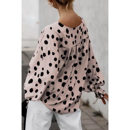 Pink Button Frill Cuffs Oversize Puff Sleeve Blouse