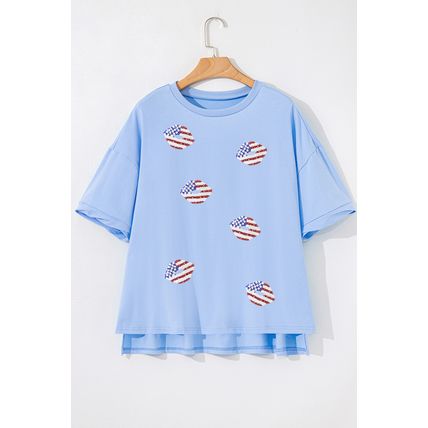 Myosotis Kiss American Flag Sequin Lip Graphic Oversize T Shirt