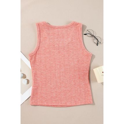 Fushia Solid Color Textured U Neck Slim Tank Top
