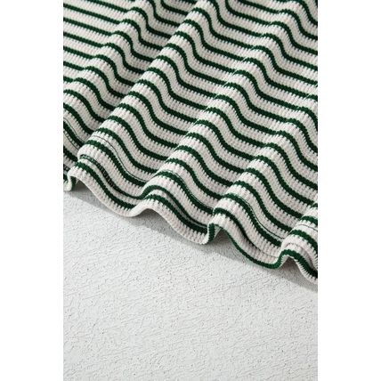 Green Stripe Trimmed Round Neck Plus Size Boxy Fit T-shirt