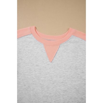 Light Grey Uneven Hem Colorblock Pullover Casual Shorts Plus Size 2pcs Outfit