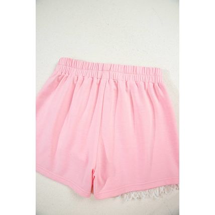 Pink Peter Pan Lace Embellished Neck Collision Sweatshirt and Skirt Two Piece Se